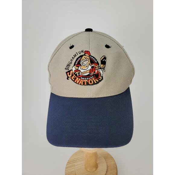 Binghamton Senators Hockey Stadium Giveaway Snapback Hat Cap Tan Blue Logo - Picture 1 of 9